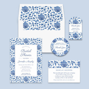 Sticker Rond Merci de Fête des mariées Floral Bleu & Blanc Favo