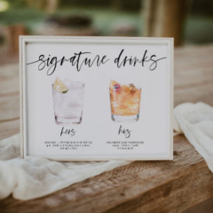 moderne handtekening drink bruiloft bord poster