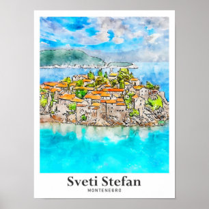 Sveti Stefan Montenegro Travel Waterverf Poster