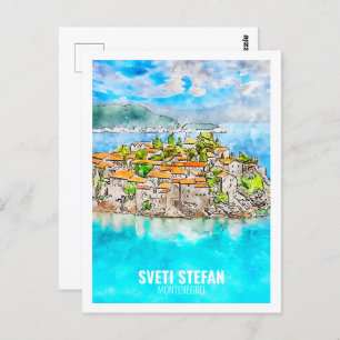 Sveti Stefan Montenegro Travel Waterverf Sketch Briefkaart