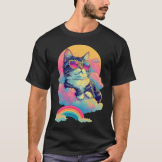 Swag Cat Retro Chill Cat met Regenboog Aura T-shirt