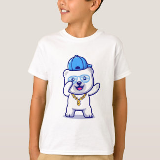 Swaggy Polar Beer Cartoon met Pet en gouden kettin T-shirt