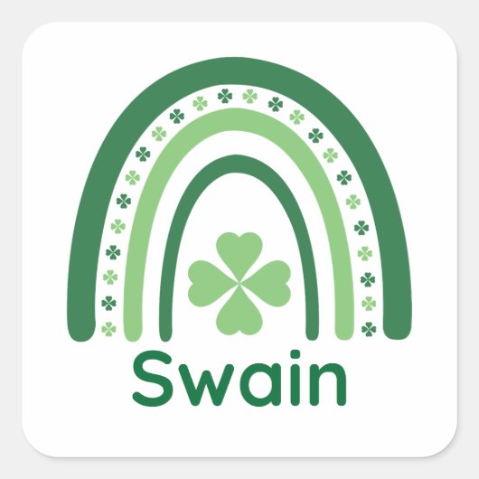 Swain Name Clover Boho Rainbow Vierkante Sticker (Voorkant)