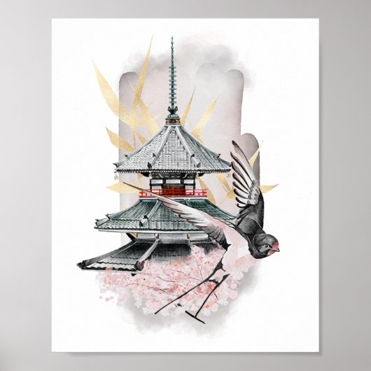 Swallow Bird Japanese Artwork Poster (Voorkant)
