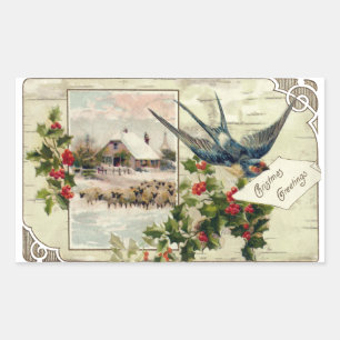 Swallow en Sheep Vintage Kerstmis Rechthoekige Sticker