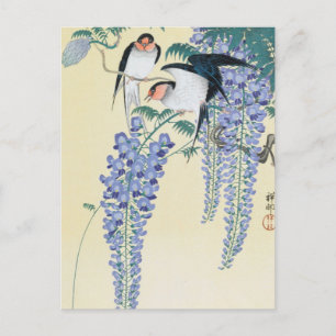 Swallows en Wisteria door Ohara Koson Briefkaart
