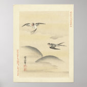 Swallows op de Wing, Antiek Japans schilderen Poster (Voorkant)