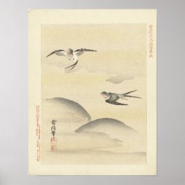 Swallows op de Wing, Antiek Japans schilderen Poster