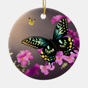 Swallowtail Butterfly en roze Flowers Keramisch Ornament