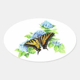 Swallowtail Butterfly Hydrangea Bloem Ovale Sticker