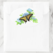 Swallowtail Butterfly Hydrangea Bloem Ovale Sticker (Tas)