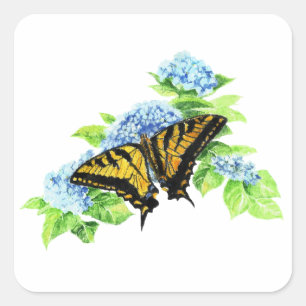 Swallowtail Butterfly Hydrangea Bloem Vierkante Sticker