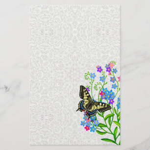 Swallowtail Butterfly over vergeet me Nots Briefpa Briefpapier