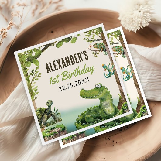 Swamp Reptile 1e verjaardagsfeest Servet