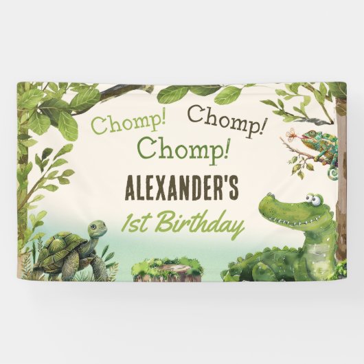 Swamp Reptile 1e verjaardagsfeest Spandoek (Horizontaal)