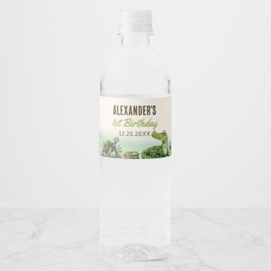 Swamp Reptile 1e verjaardagsfeest Waterfles Etiket (Voorkant)