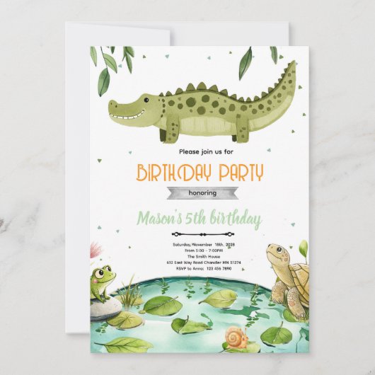Swamp reptiles birthday party invitation (Devant)