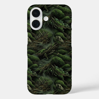Swampcore Moss & Bones Dark Forest Pattern Phone C iPhone 16 Hoesje
