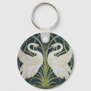 Swan Art Nouveau Swirl Bird White Sleutelhanger