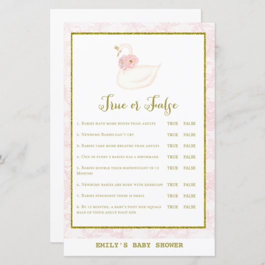 Swan Baby shower Game PRINED (Voorkant / Achterkant)