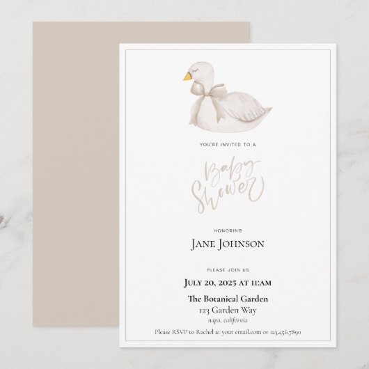 Swan Baby shower Invitation Kaart (Voorkant / Achterkant)