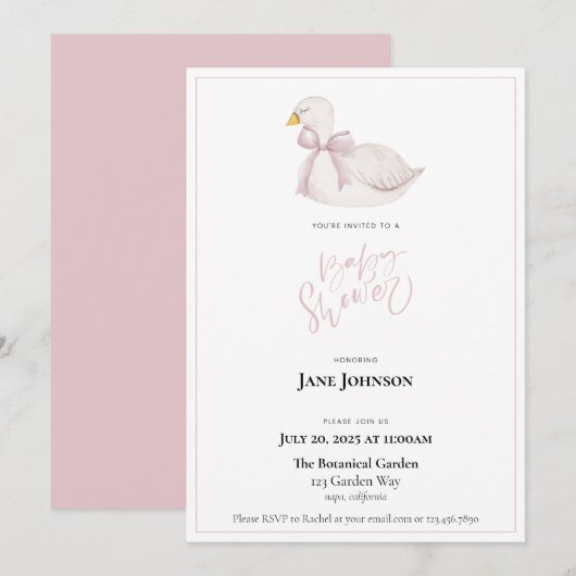 Swan Baby shower Invitation Kaart (Voorkant / Achterkant)