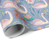 Swan Birds Floral Botanical Blue Pattern Cadeaupapier (Rol Hoek)