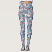 Swan Birds Floral Botanical Blue Pattern Leggings (Voorkant)