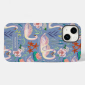 Swan Birds Floral Botanical Blue Pattern Name Case-Mate iPhone Case (Achterkant (horizontaal))