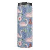 Swan Birds Floral Botanical Blue Pattern Name Thermosbeker (Achterkant)