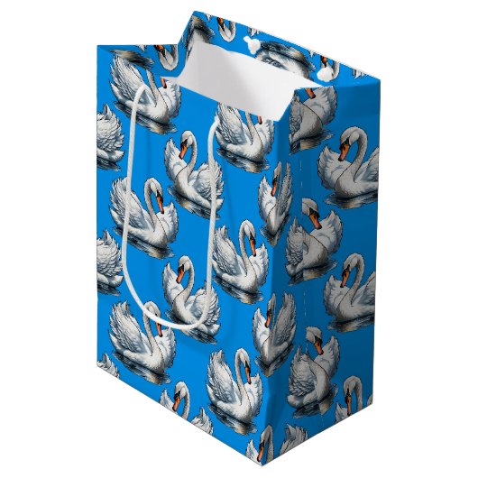 Swan Birds Pattern Design On Blue Medium Cadeauzakje (Voorkant Gekanteld)