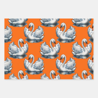 Swan Birds Pattern Design On Orange  Inpakpapier Vel