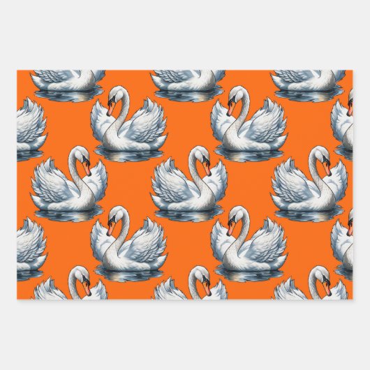 Swan Birds Pattern Design On Orange  Inpakpapier Vel (Voorkant)