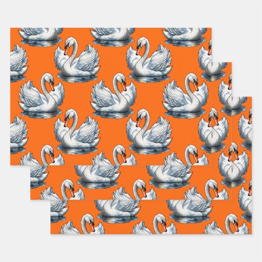 Swan Birds Pattern Design On Orange  Inpakpapier Vel