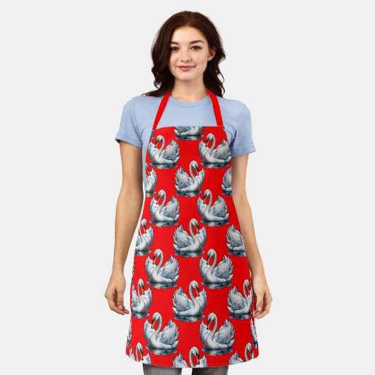 Swan Birds Pattern Design on Red Schort (Gedragen)