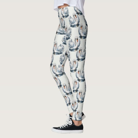 Swan Birds Pattern Design on White  Leggings (Links)