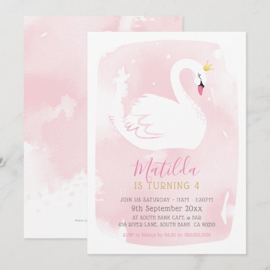 SWAN BIRTHDAY PARTIJ elegant goud bleek roze Kaart (Voorkant / Achterkant)