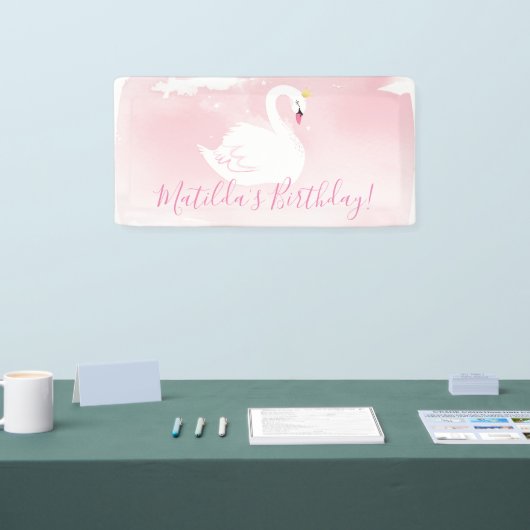 SWAN BIRTHDAY PARTIJ  elegant goud bleek roze Spandoek (Beurs)