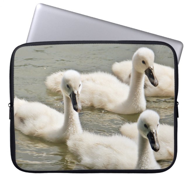 Swan Cygnets Swimming Laptop Sleeve (Voorkant)