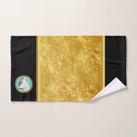 Swan en eau turquoise avec design or et noir (Serviette à main)