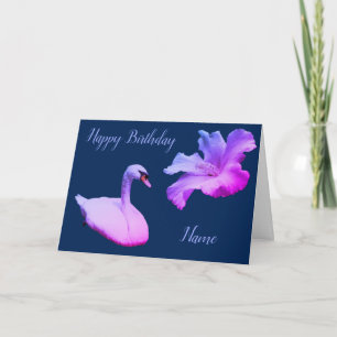 Swan en Hibiscus persoonlijke Birthday Kaart