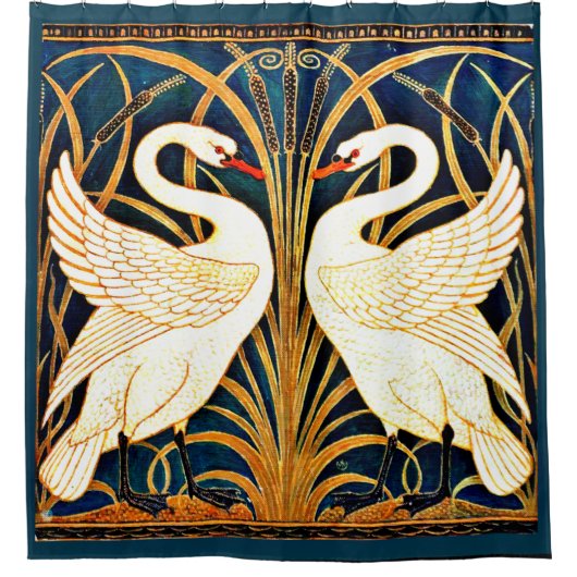 Swan en Rush en Iris, beeldende kunst, Douchegordijn (Voorkant)