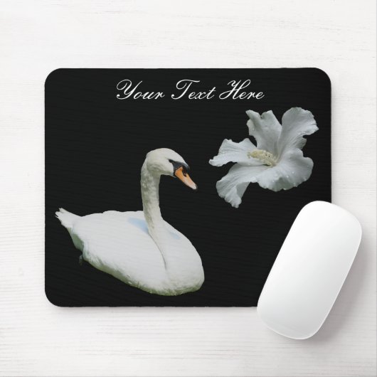 Swan en White Hibiscus Flower Mousepad Muismat (Met muis)