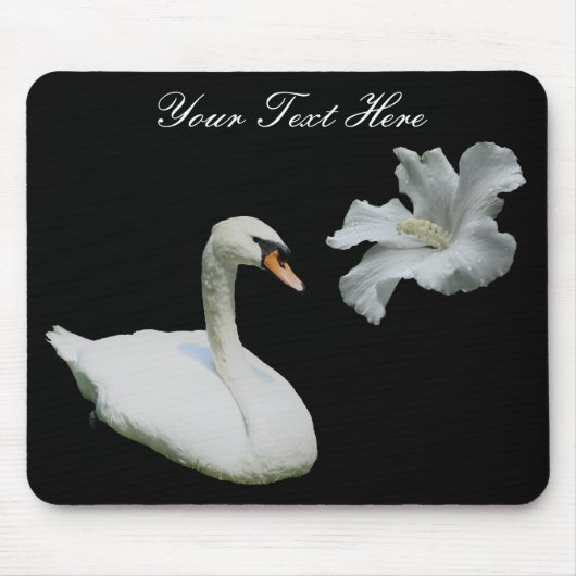 Swan en White Hibiscus Flower Mousepad Muismat (Voorkant)