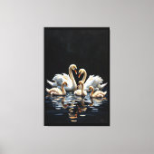 Swan Family on Black Lake Artwork Canvas Afdruk (Voorkant)