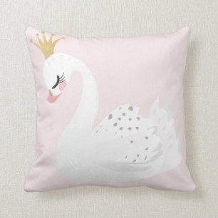 Swan Gold Crown Boho Baby Girl Pink Nursery Pillow Kussen
