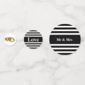 Swan-koppel op zwarte en witte gestreepte bruiloft confetti (Voorkanten)