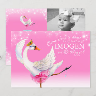 Swan Lake ballet eerste verjaardag roze uitnodigin Kaart