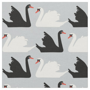 Swan Lake Black en White swan Fabric Stof