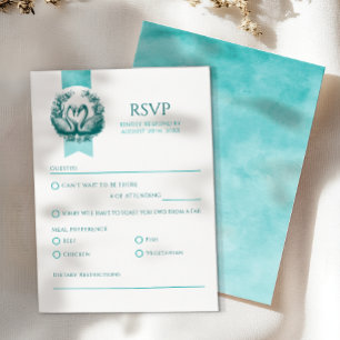 Swan Lake Wedding RSVP Kaart   Blauwgroen Torteldu